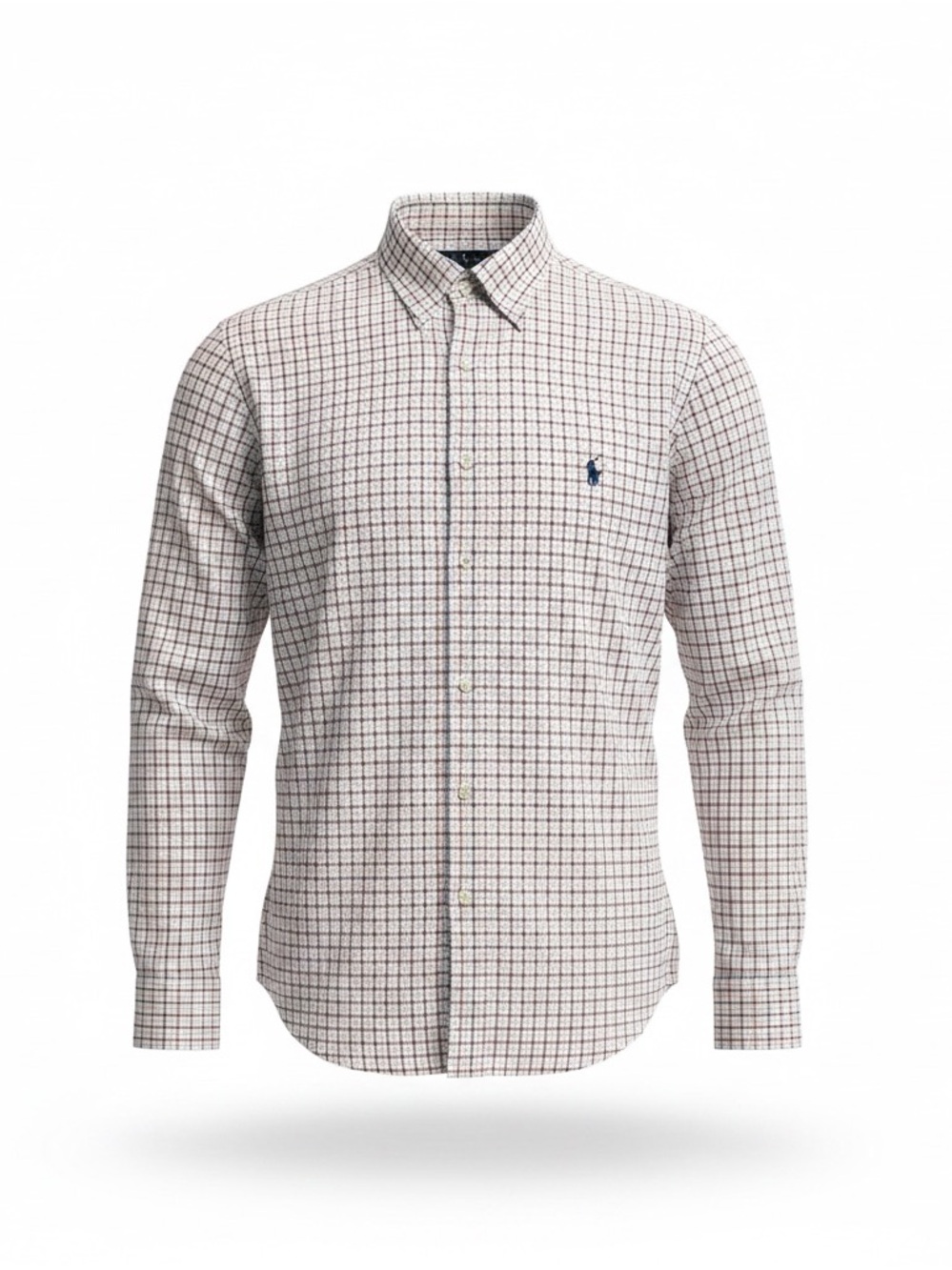 Ralph Lauren White Shirt with Blue and Orange Windowpane Check
